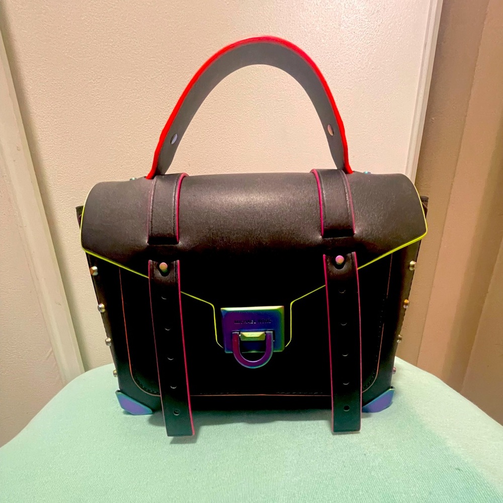 Manhattan Medium Contrast-Trim Leather Satchel